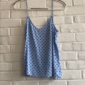Equipment blue and black polka dot tank top